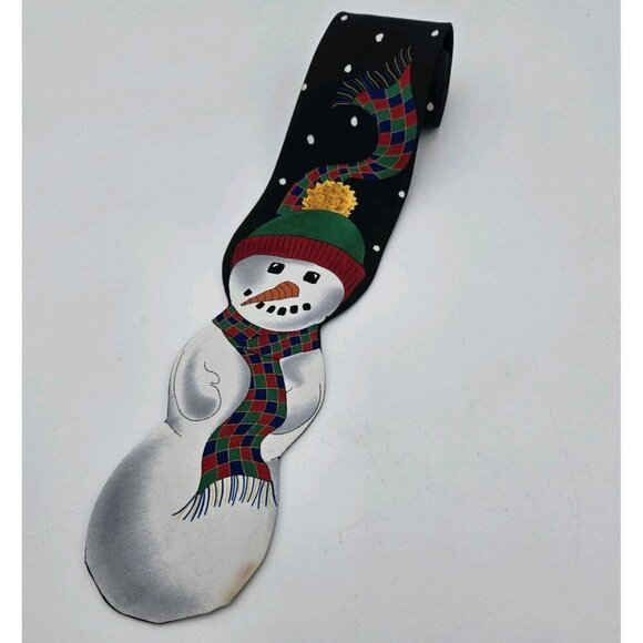 Christmas Tie Jolly Holly Festive Holiday Necktie Snowman Scarf Snowflakes Navy - Picture 1 of 8